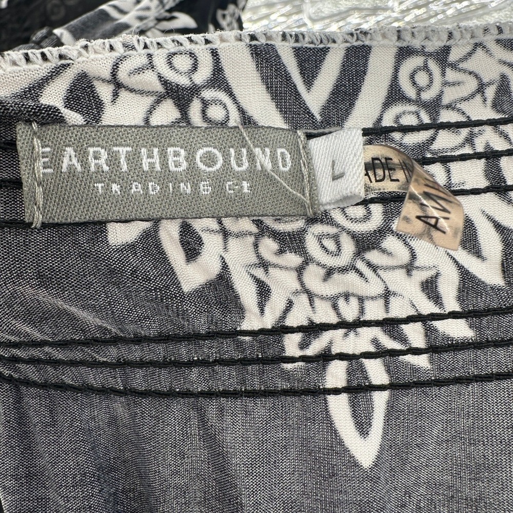 Earthbound Trading Co Black White Medallion Paisley Maxi Dress Large Boho Women - Picture 6 of 8